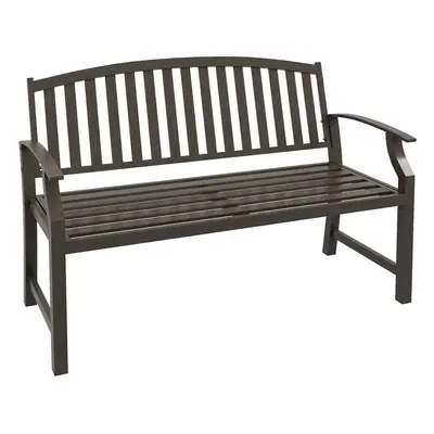 Outsunny Garden Bench with Slatted Seat and Backrest, Curved Armrest, Brown