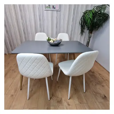 Dining Table Set of Wooden Grey Table with White Gem Chair