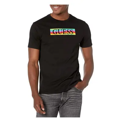 GUESS Men's Short Sleeve Basic Pride Wave Logo Tee Jet Black