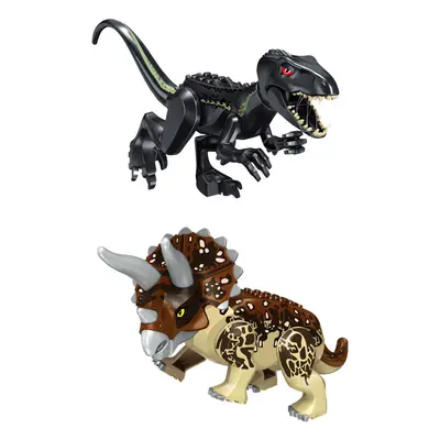 (2PCS-H+I) Jurassic Dinosaur World Series Building Blocks Removable Triceratops Rex Tyrannosauru