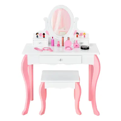 Kids Vanity Makeup Dressing Table Stool Set Vanity Table & Stool Set Drawers