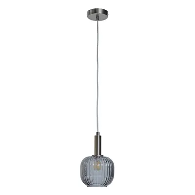 Brushed Chrome Ceiling Light Fitting with Ribbed Smoked Glass Shade - Complete with 4w LED Filam