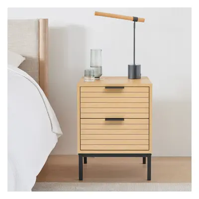 2-Drawer Stripe Wooden Nightstand Beside Table