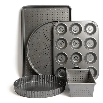 MasterClass Four Piece Crusty Bake Non-Stick Set, Includes 25cm Flan/Quiche Tin, Pizza Crisper, 