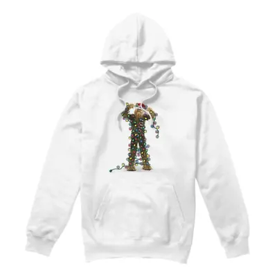 (L, White) Star Wars Mens Chewbacca Fairy Lights Christmas Hoodie