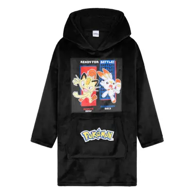 Pokemon Hoodie for Boys Pikachu Oversized Blanket Hoodie Kids Fleece Poncho (Black Meowth/Scorbu