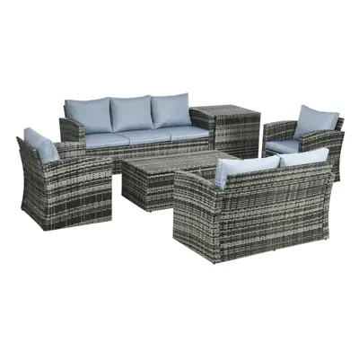 Outsunny PCS Patio Rattan Sofa Set Conversation Furniture Grey