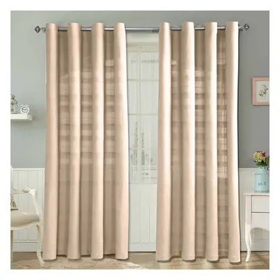 (W 167cm x Drop 182cm, Natural) Cotton Rajput Ribbed Curtain Pair