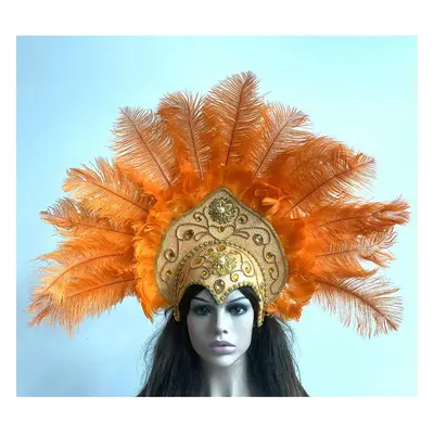 (big yellow, One Size) Women Brazil Carnival Party Feather Headdress Headpiece Crown Headdress H