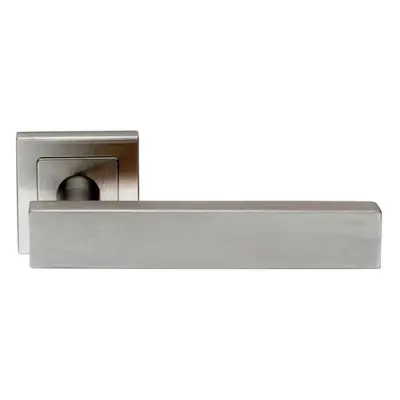 PAIR Square Cut Straight Bar Handle on Square Rose Concealed Fix Satin Steel