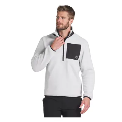 (XL, Ash Gray/Puma Black) Puma Golf Mens Warmcell Breathable 'Cat' Logo Fleece 1/4 Zip Sweater