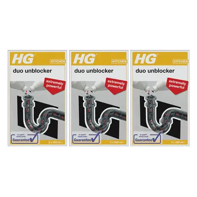 3 x HG Kitchen Duo Unblocker Kitchen Sink Quick And Powerful Drain Unblocker - x 500ml