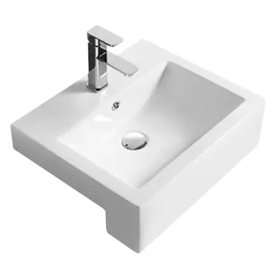 Square Ceramics Semi Recessed Tap Hole Compact Basin (Tap Not Included), 530mm - Balterley