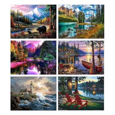 6 Pack Paint by Number for Adults,Landscape Paint by Numbers for Adults Beginner, DIY Acrylic Pa