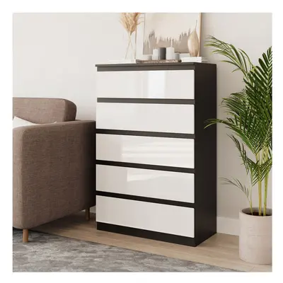 (Black & White) Drawer High Glossy Wooden Bedroom Chest Cabinet No Handle Drawer Storage