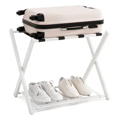 Luggage Rack Folding Suitcase Stand with Storage Shelf-White