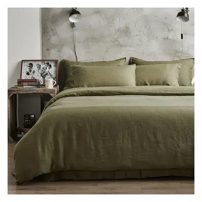 (King, Olive Green) Luxury Double Duvet Cover Set Green 100% Cotton Plain Breathable Bedding Set