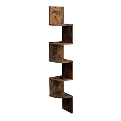 VASAGLE 5-Tier Wall-Mounted Corner Shelf, Wooden Display Shelf, for Kitchen, Bedroom, Living Roo