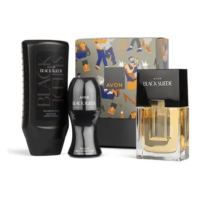 Black Suede Three Piece Gift Set with Black Suede EDT 75ml, Roll-On Anti-Perspirant Deodorant 50