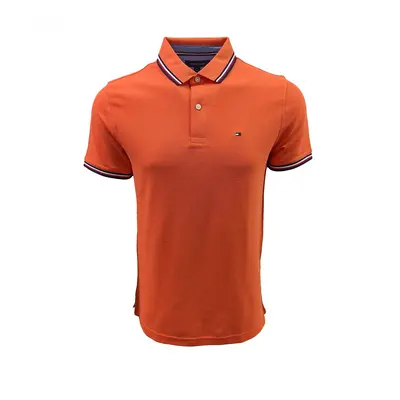 Tommy Hilfiger Mens Striped Collar Polo (Medium Living Coral)