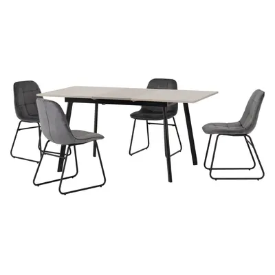 Avery Extending Dining Table + Lukas Chairs Set - Concrete & Grey Velvet