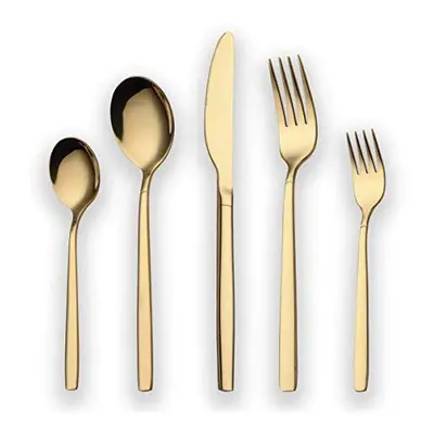 Berglander Piece Titanium Gold Plated Stainless Steel Cutlery Set, Pieces Golden Flatware Set, G