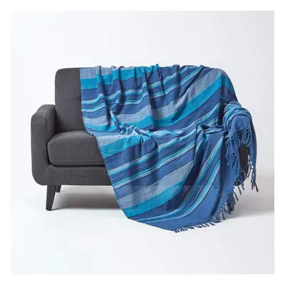 Cotton Morocco Striped Blue Throw, x cm