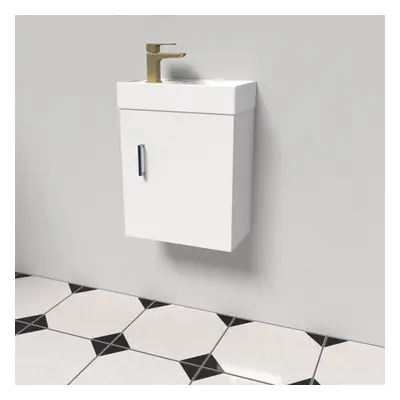 Nes Home White Wall Hung 400mm Vanity Unit & Square Basin Mono Mixer Tap