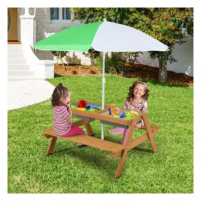 3 In Kids Picnic Table and Bench Set with Umbrella Toddler Gift