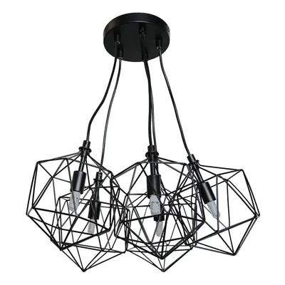 Industrial Way Geometric Matt Black Wire Basket Cage Ceiling Pendant Light Fitting