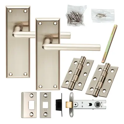 Door Handle & Latch Pack Satin Nickel Modern Round Lever on Square Backplate