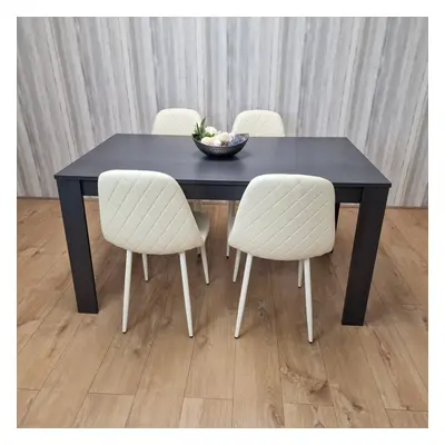 Grey Dining Table and Cream Stitched Chairs Kitchen Dining Table for Dining Room Dining Set