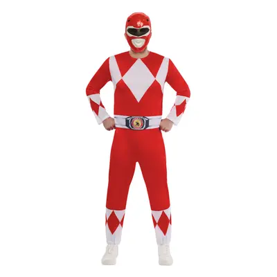 (S, Red/White) Mighty Morphin Power Rangers Unisex Adult Red Power Ranger Costume