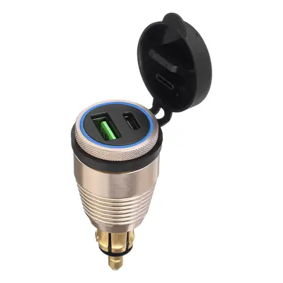 (Gold) Type-C USB Car Charger Waterproof General Quick USB Charger Socket Charger Blue Light