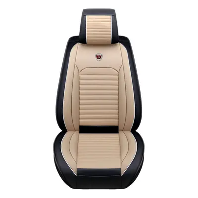 (Beige) Universal Full Car Front Seat Mat Covers PU Leather Breathable Cushion Pad Set