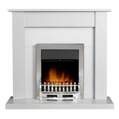 Adam Sutton in White with Blenheim Electric Fire In Chrome, Inch