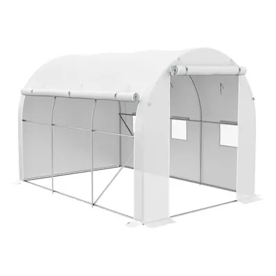 Outsunny Polytunnel Greenhouse with PE Cover, Galvanised Steel Frame, White