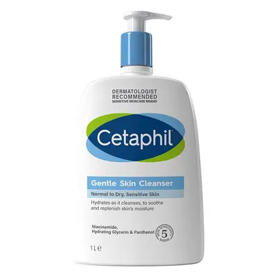 Cetaphil Gentle Skin Cleanser, 1L, Face & Body Wash, For Normal To Dry Sensitive Skin, With Niac