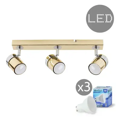 Modern Way Adjustable Chrome & Polished Gold Effect Straight Bar Ceiling Spotlight Fitting - Wit