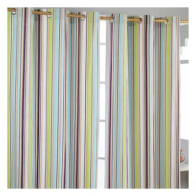 (W 137cm x Drop cm) Osaka Green Stripes Ready Made Eyelet Curtain Pair