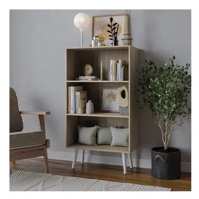 (Oak, White) 60cm Wide Tier Bookcase Storage Cabinet Scandinavian Style Legs Dining Room Display