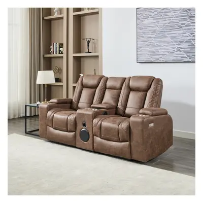 (Brown) ASHTON SEATER FABRIC AUTO RECLINER SOFA WITH CONSOLE