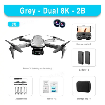 (Grey Dual-8K-2B) Lenovo V88 Drone 8K 5G GPS Professional HD Aerial Photography Dual-Cam