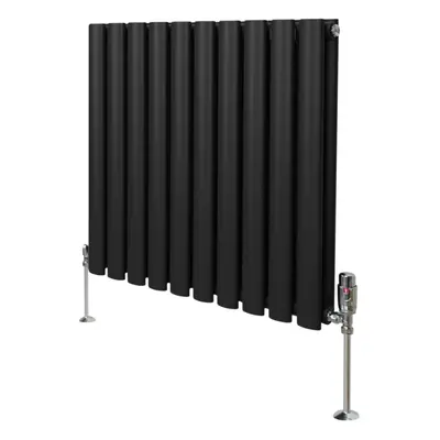 (600mm x 600mm, Black) Oval Column Designer Radiator & TRV Valves