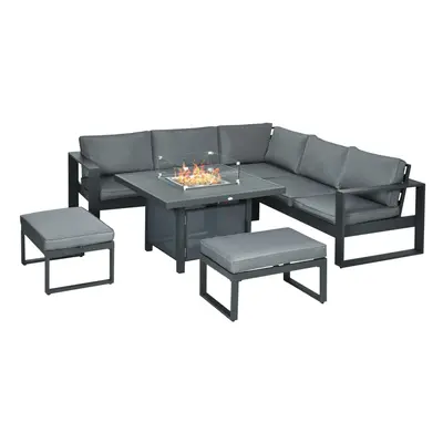 Outsunny 6-Piece Garden Furniture Set with Firepit Table Outdoor Sofa Aluminium