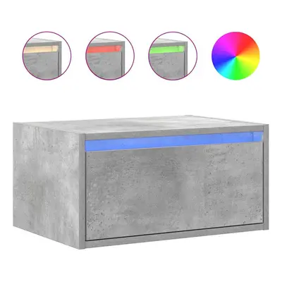 vidaXL Wall-mounted Bedside Cabinet with LED Lights Concrete Grey cabinet