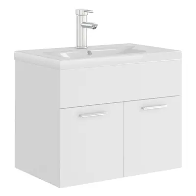 vidaXL Sink Cabinet with Built-in Basin White Engineered Wood Bathroom Rack