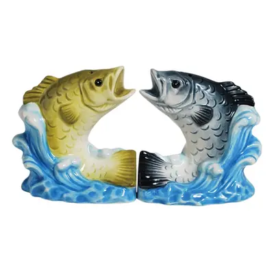 Westland giftware Magnetic ceramic Salt and Pepper Shaker Set, 35-Inch, Mwah Bass Splash, Set of