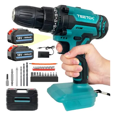 21V Cordless Screwdriver Combi Drill Driver 50Nm+5.5A 2Battery+Case-Makita Compatible