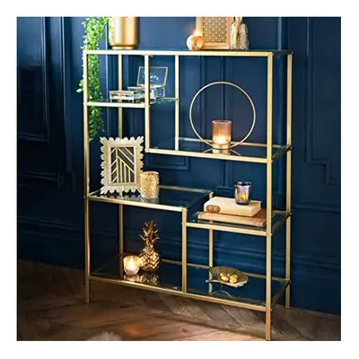 dylex Glass Display Shelf With Gold Finish Decorative Organiser Home Decor Furniture, W75 x D30 